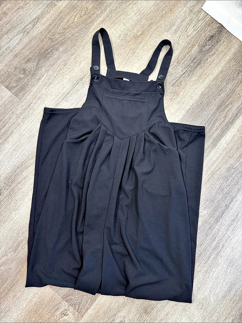 Black Wide Leg Pleated Overalls Button Strap Jumpsuit Pockets Size S